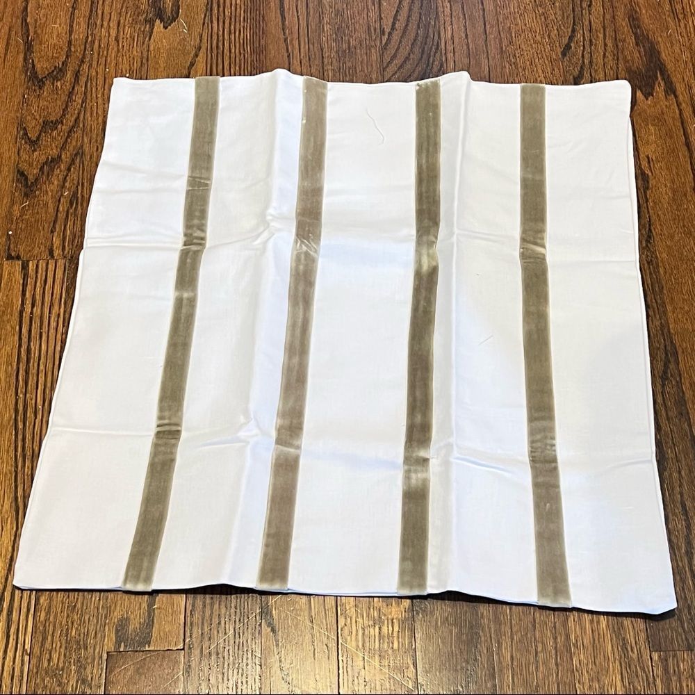Pair Ballard Designs Velvet Striped Linen Pillow Covers, White and Doe 20”x20”
